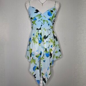 Y2k Blue Floral Handkerchief Hem Camisole Top